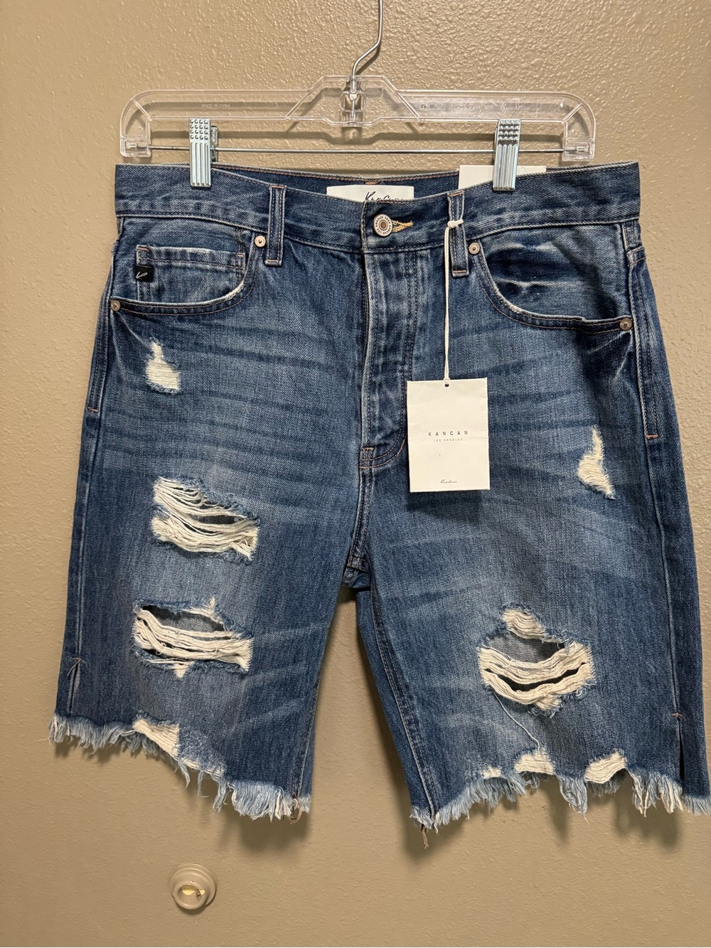 KanCan Distressed Dark Blue Denim Cutoff Shorts